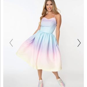 Pastel Rainbow Ombre Ray Swing Dress